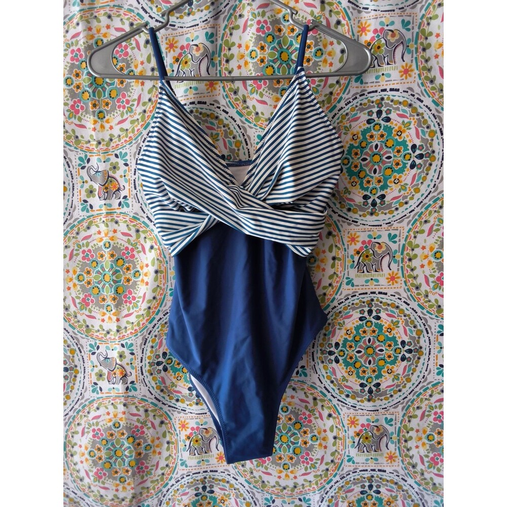 Macy's/CUPSHE One Piece Swimsuit Women's Medium Blue Elevated Ruched Strappy